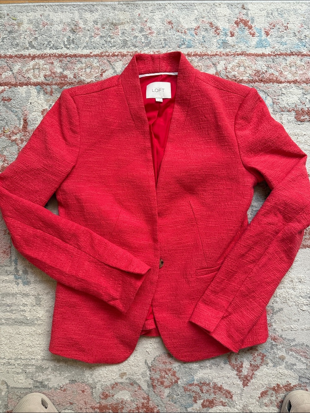 LOFT Red Textured Open-Front Blazer